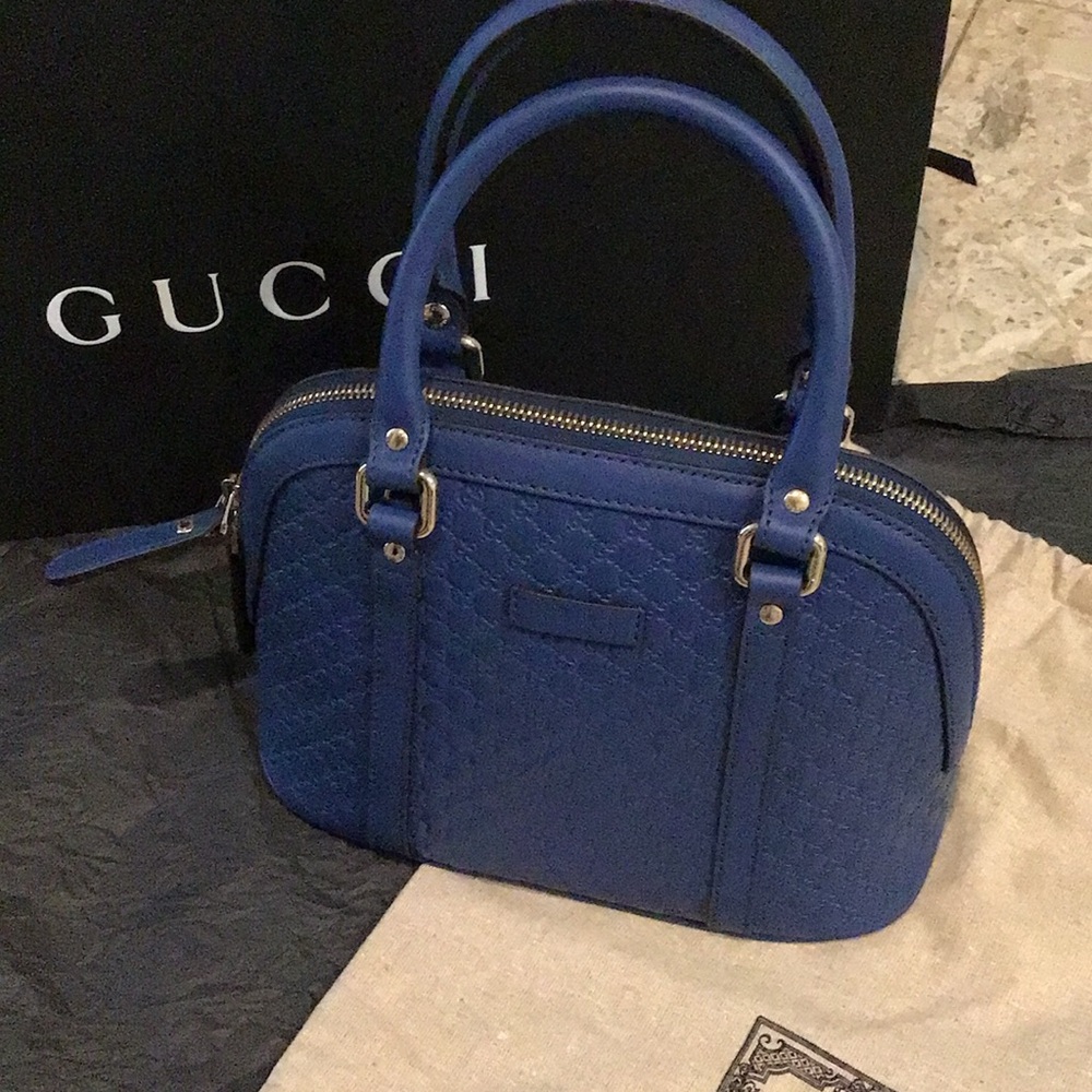 Gucci Microguccisima mini GG logo lagoon blue Dome Satchel bag with strap NEW